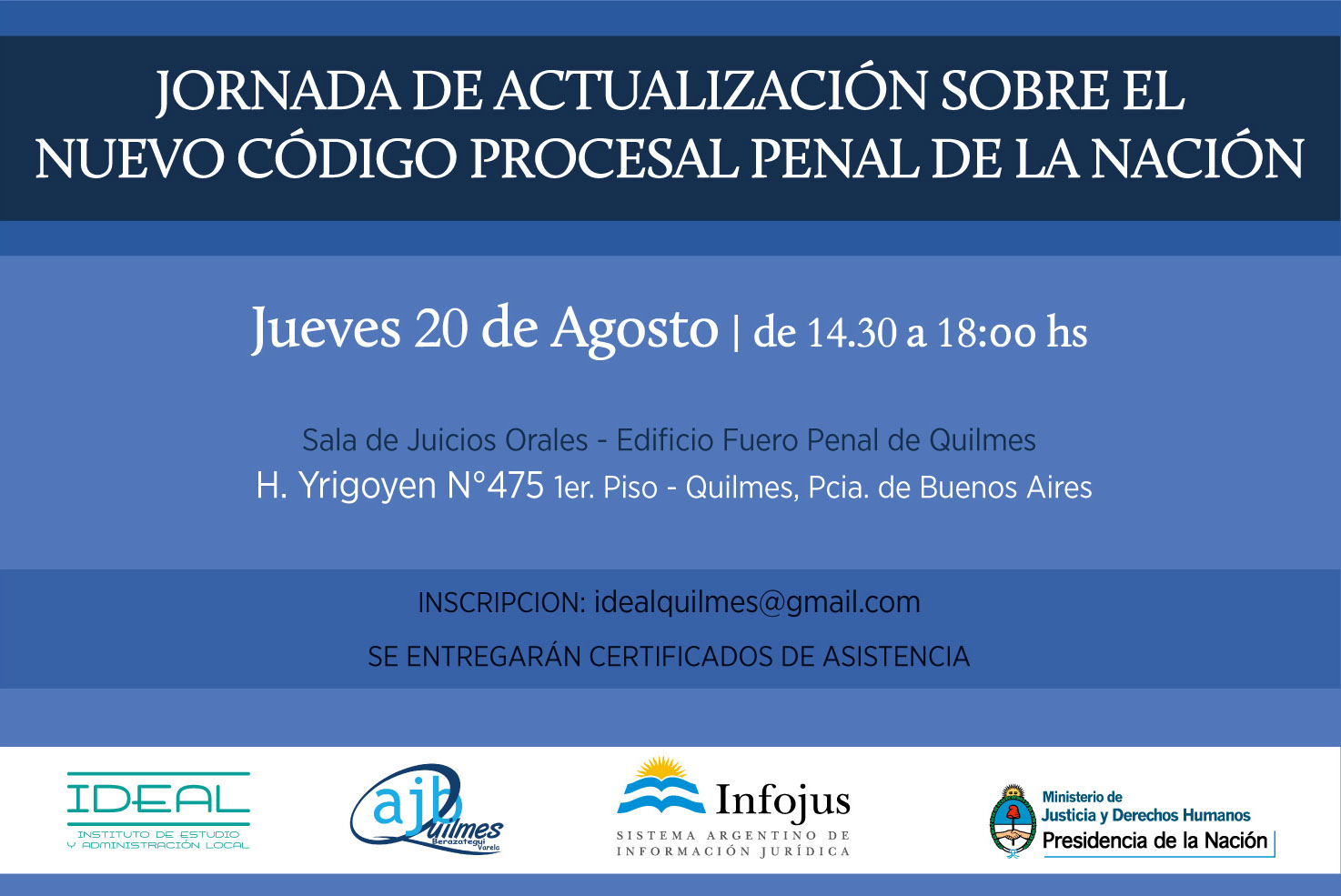 Se realizará una presentación del nuevo Código Procesal Penal