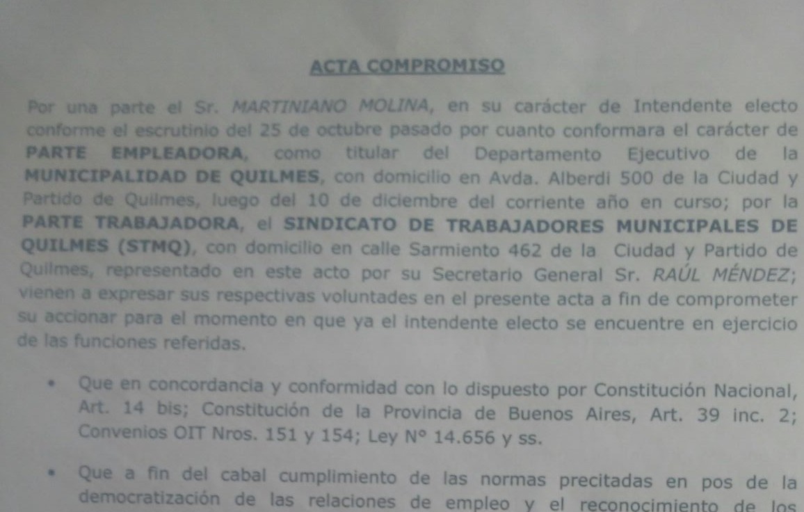 Martiniano Molina firmó un acta compromiso con el “Ronco” Méndez