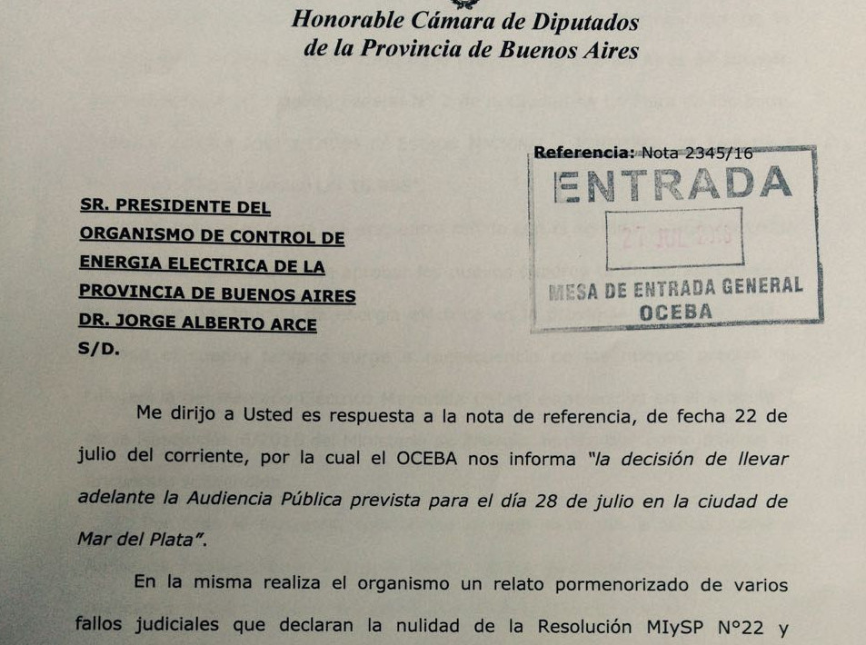 Diputados del FPV-PJ piden la suspensión de la audiencia pública de Mar del Plata