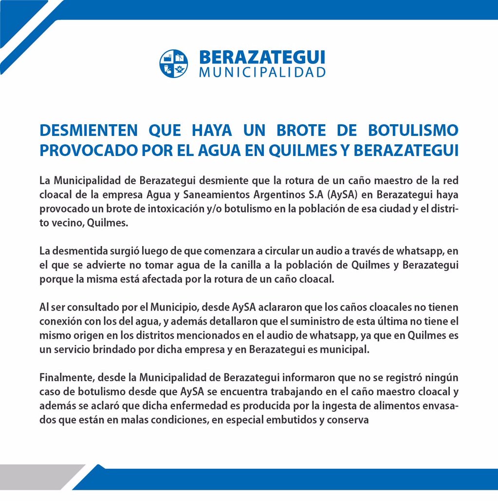Desmienten aguas contaminadas en Berazategui