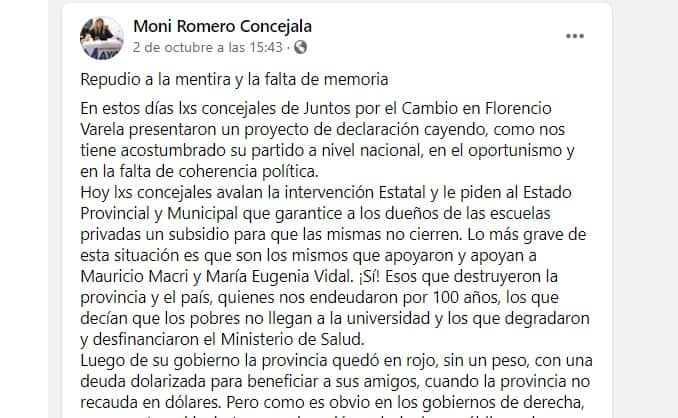 #Varela- Cruce de concejales por el subsidio a los colegios privados