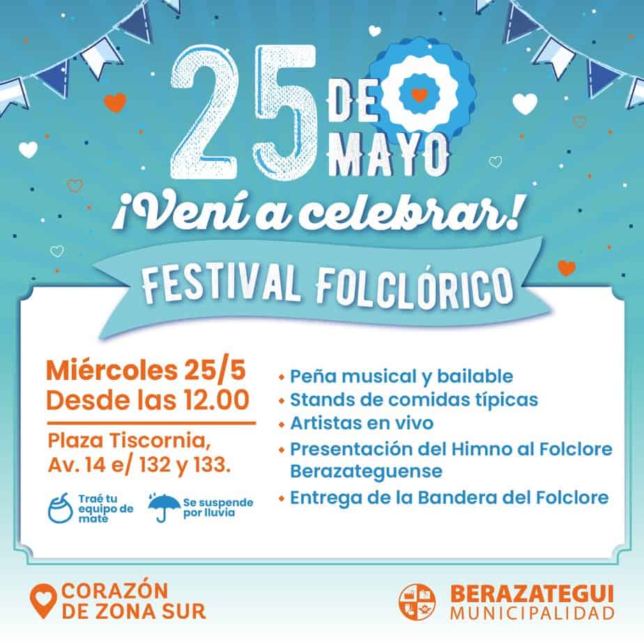 Berazategui celebra el 25 de mayo con un gran encuentro folclórico