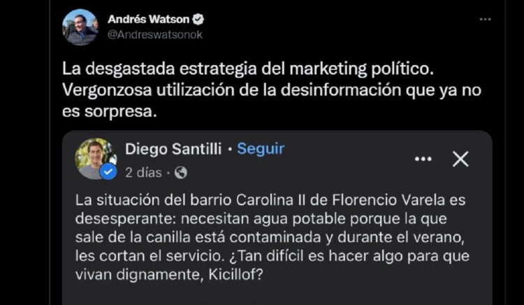 Watson cruzó a Santilli por sus denuncias de la situación del barrio la Carolina 2